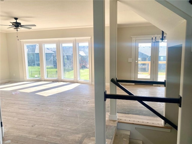 11821 N Bellaire Ave, Kansas City, MO 64156 - hallway with ornamental molding, wood finished floors, and baseboards