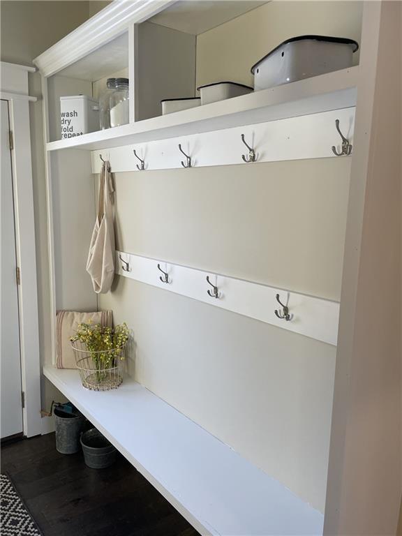 mudroom with dark wood-style flooring