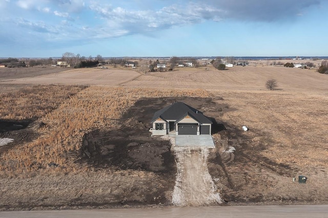 birds eye view of property with a rural view