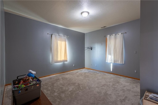 spare room featuring carpet and a textured ceiling