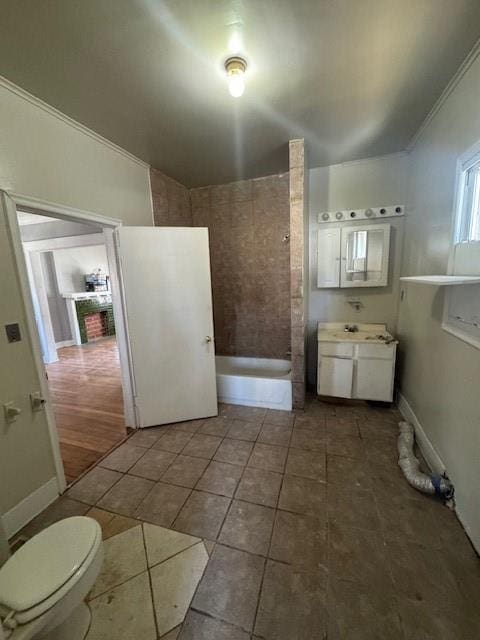 full bathroom with vanity, shower / bathing tub combination, tile patterned flooring, and toilet