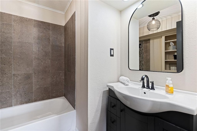 bathroom featuring vanity and ornamental molding