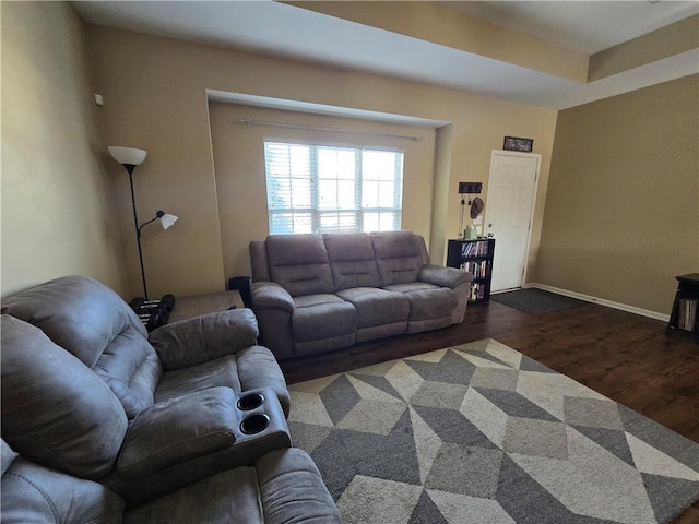 living room with dark wood-type flooring