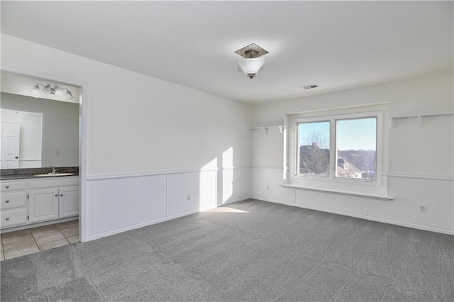 carpeted empty room with sink