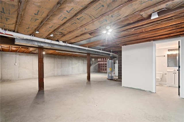 basement featuring water heater