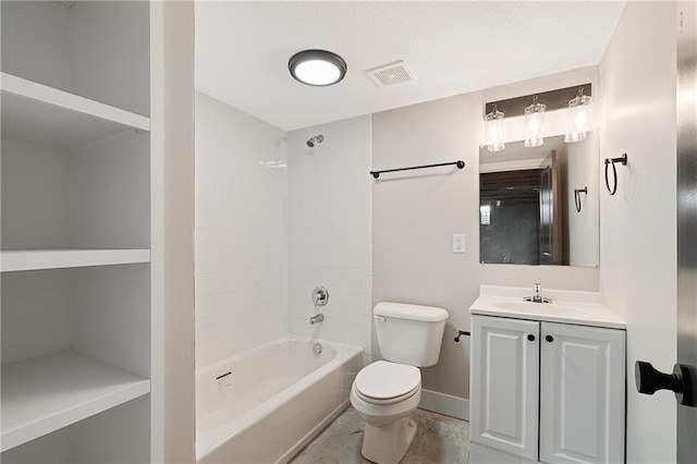 full bathroom featuring vanity, shower / washtub combination, and toilet