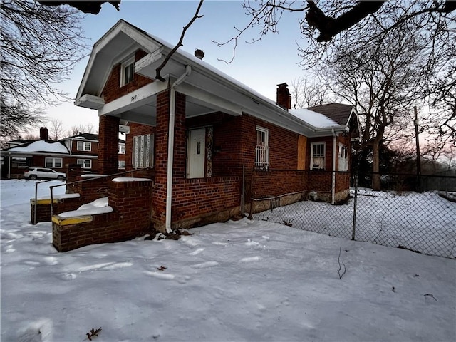 view of snow covered exterior