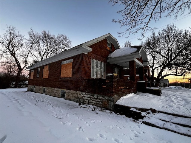 view of snow covered exterior