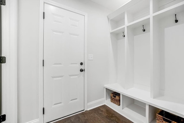 mudroom featuring dark wood-type flooring