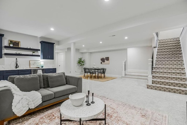 living room featuring indoor wet bar