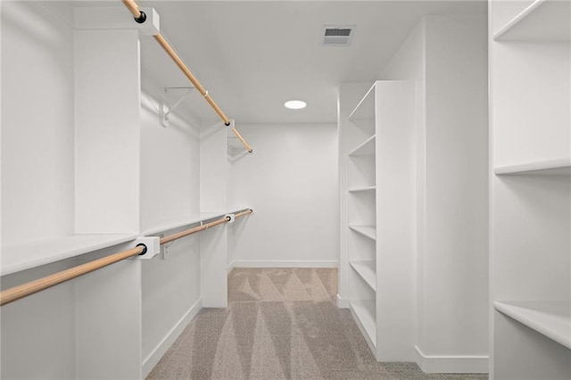 spacious closet featuring light carpet