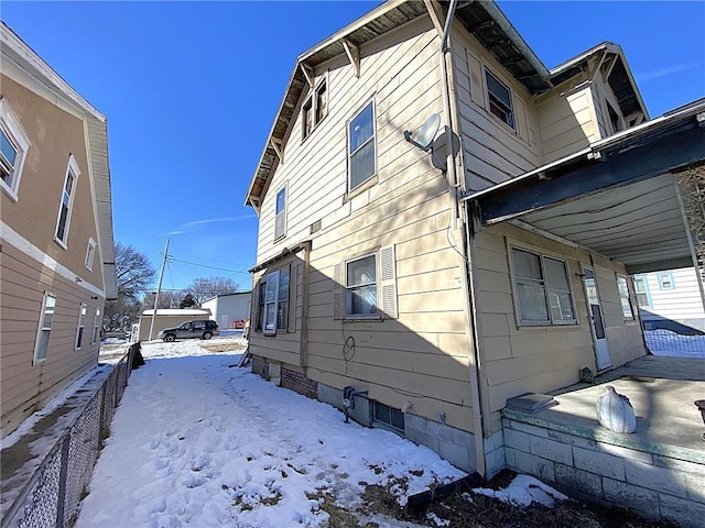 view of snow covered exterior