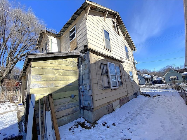 view of snow covered exterior