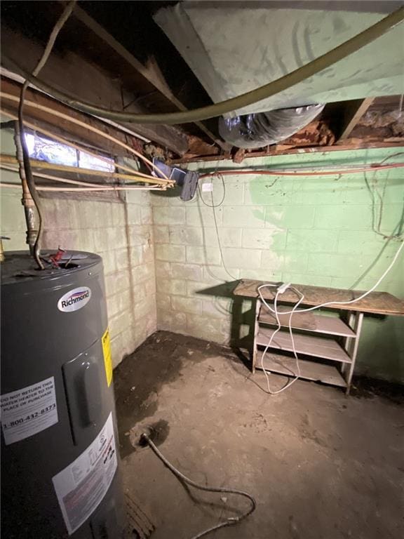 basement with electric water heater