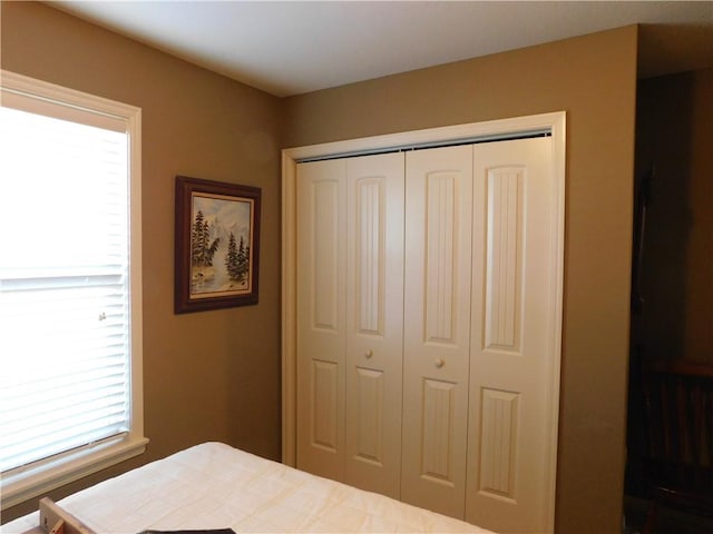 bedroom featuring multiple windows and a closet