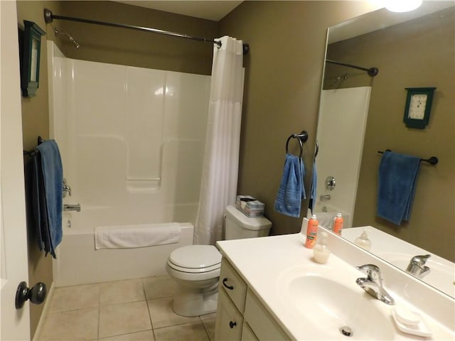 full bathroom with tile patterned flooring, vanity, shower / bath combination with curtain, and toilet