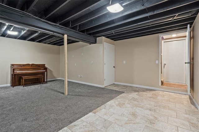 basement with carpet floors