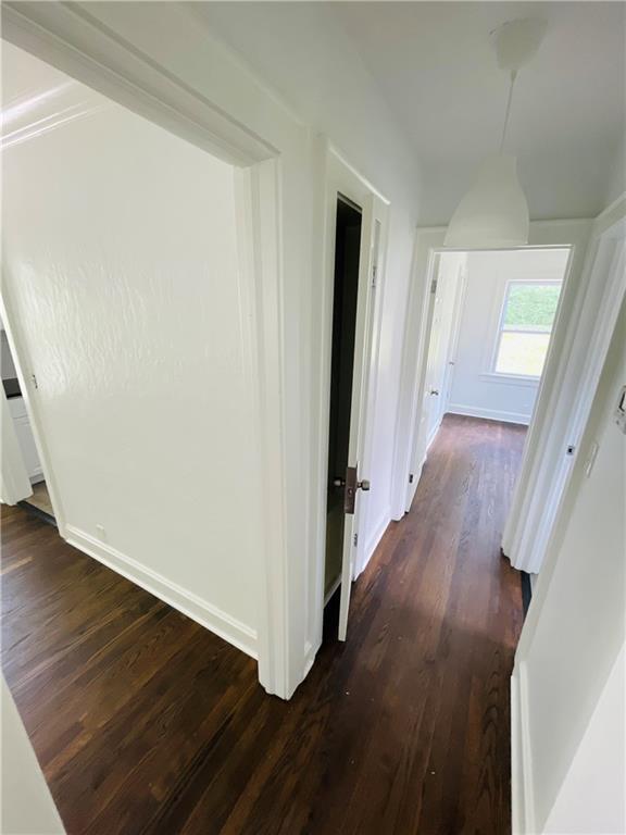 hall with dark hardwood / wood-style flooring