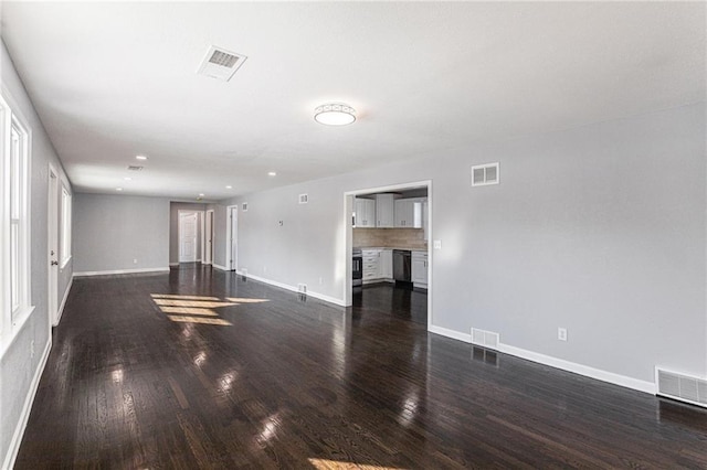 unfurnished living room with dark hardwood / wood-style floors