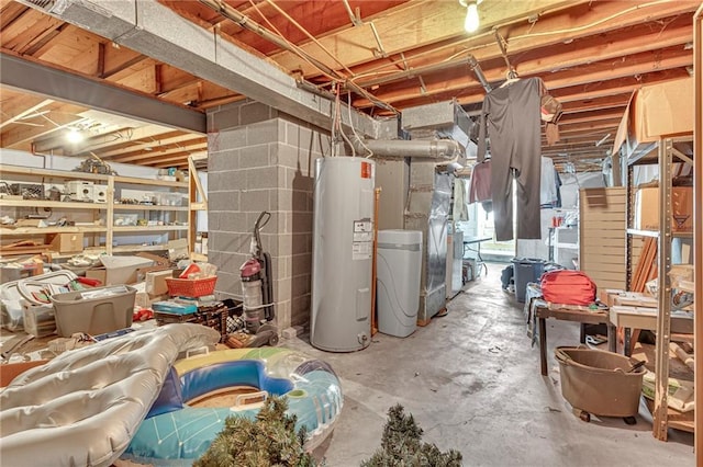 basement with water heater