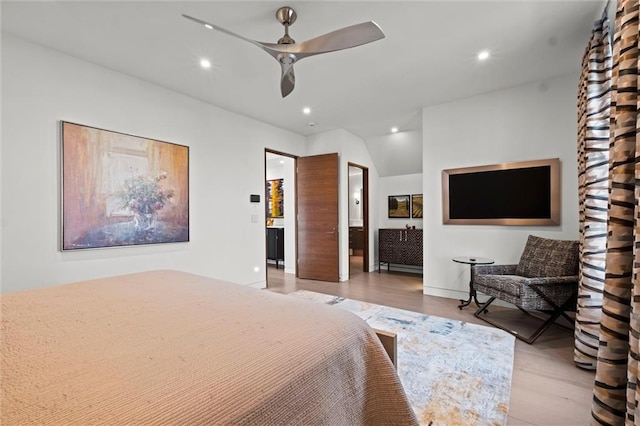 9358 Juniper Reserve Dr, Prairie Village, KS 66207 - bedroom with recessed lighting, light wood finished floors, and a ceiling fan
