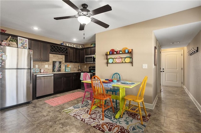 dining room featuring ceiling fan