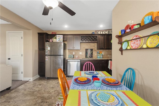 dining area featuring ceiling fan