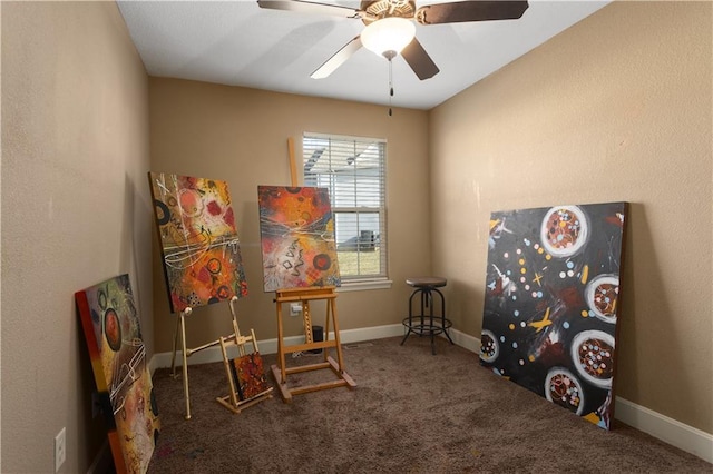 game room featuring ceiling fan and carpet floors