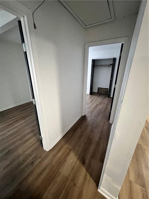 hallway with hardwood / wood-style flooring