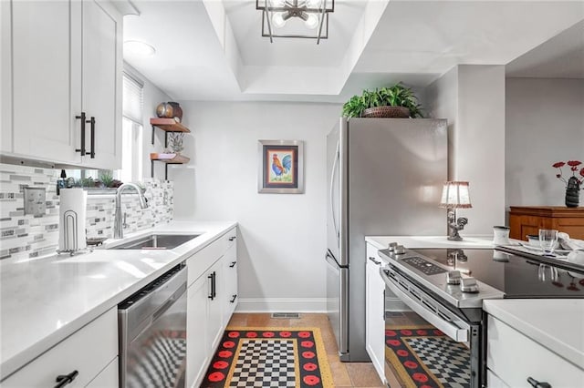 kitchen with white cabinetry, appliances with stainless steel finishes, sink, and decorative backsplash