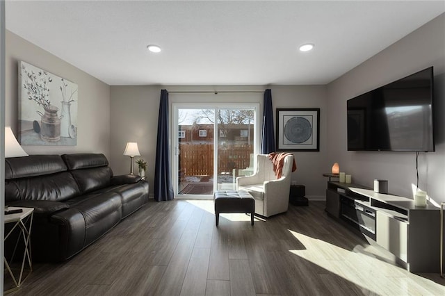 living room featuring dark hardwood / wood-style floors