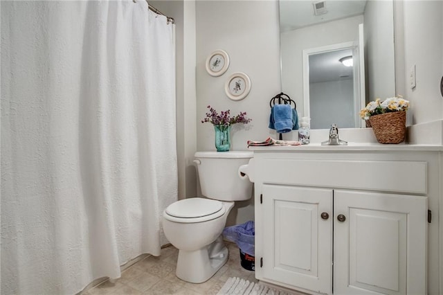 full bath featuring visible vents, toilet, and vanity