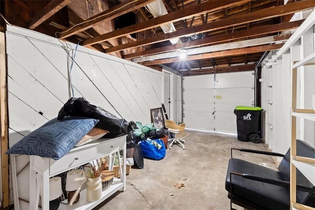 garage with wood walls