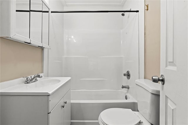 full bathroom with vanity,  shower combination, and toilet