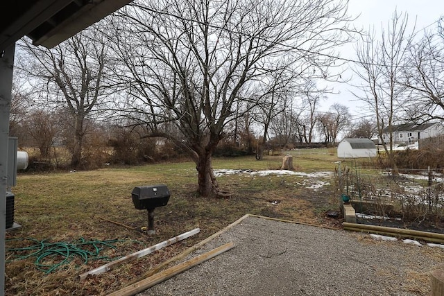 view of yard featuring an outbuilding and a storage unit