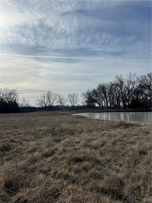 view of yard with a rural view and a water view