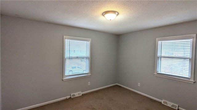 carpeted spare room featuring a textured ceiling