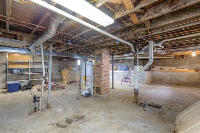 basement featuring gas water heater