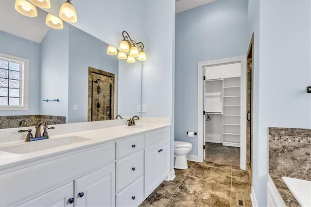 bathroom with vanity and separate shower and tub