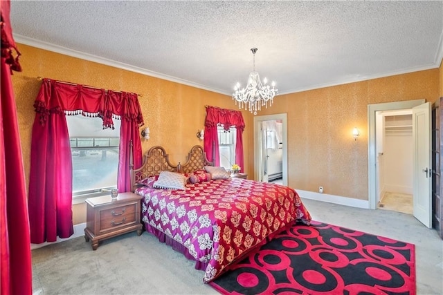 bedroom featuring multiple windows, connected bathroom, and ornamental molding