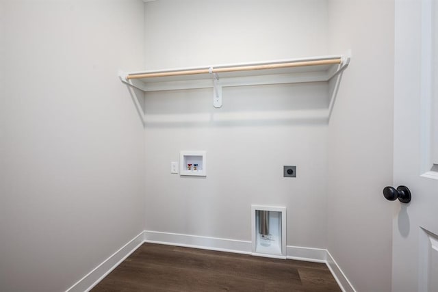 laundry area with hookup for a washing machine, dark wood-type flooring, and hookup for an electric dryer