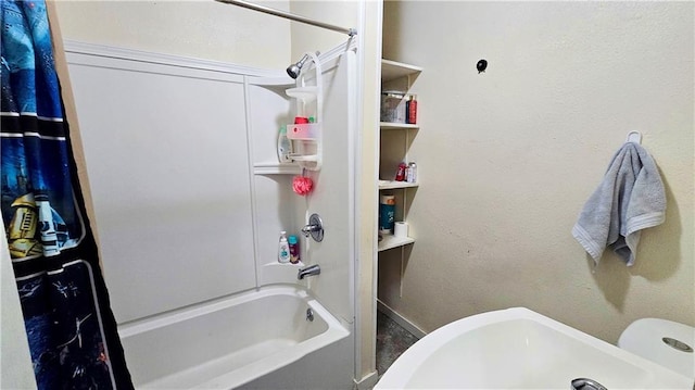 bathroom with shower / bathtub combination with curtain