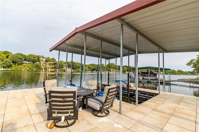 dock area with a water view