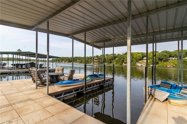 view of dock with a water view