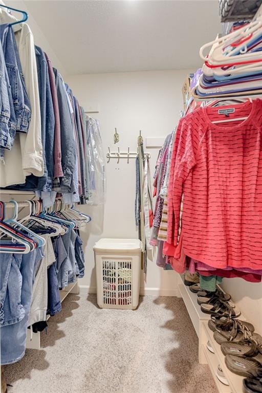 walk in closet with carpet floors