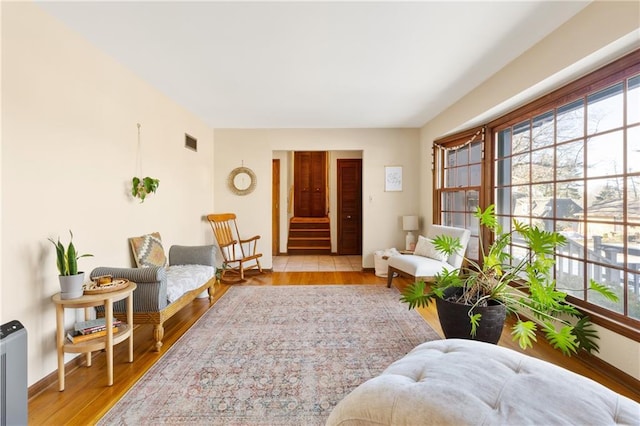 living area featuring light wood-type flooring