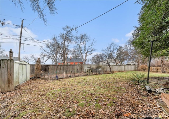 view of yard with a storage unit