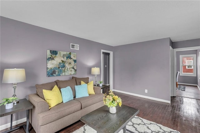 living room with dark wood-type flooring