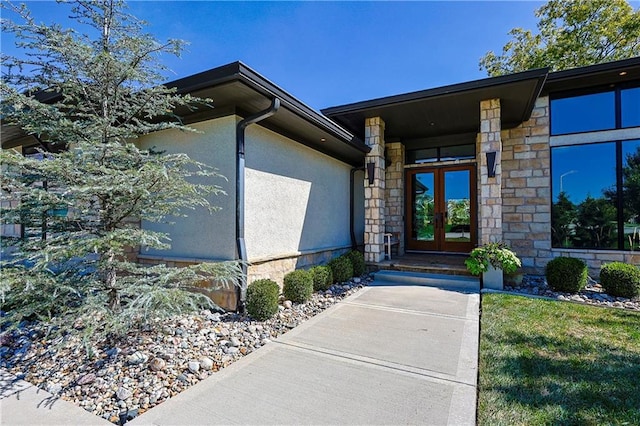 doorway to property featuring french doors