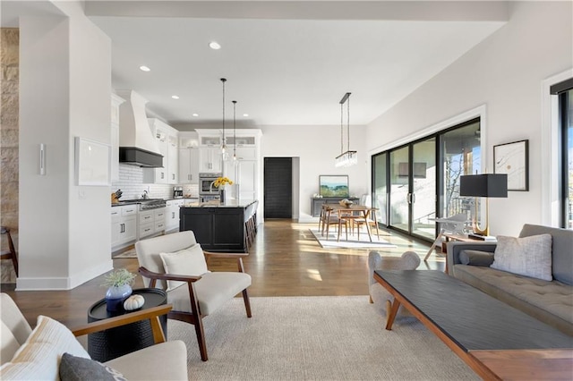 living room with hardwood / wood-style flooring